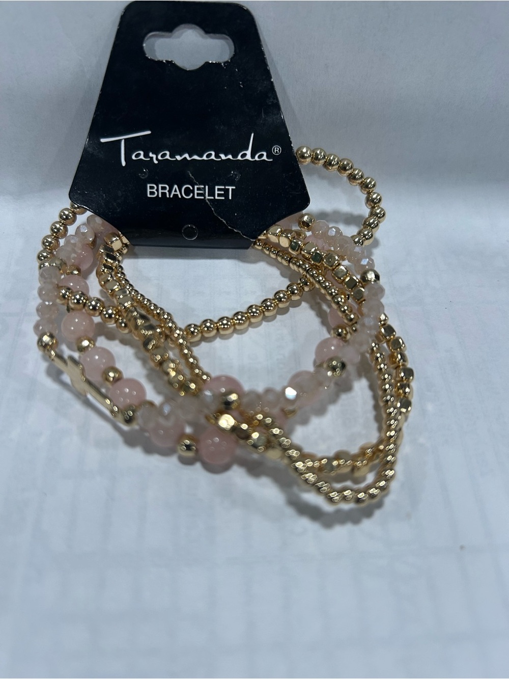 Gold & Pink Beaded Multi-Strand Bracelet